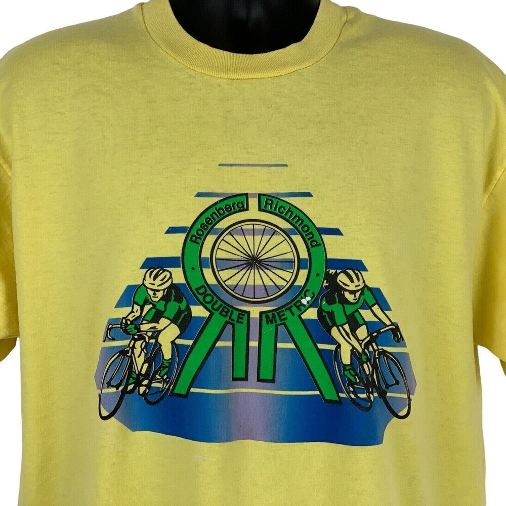 Vintage 80s Rosenberg Richmond Double Metric T Shirt Bicycle Yellow XL X-Large